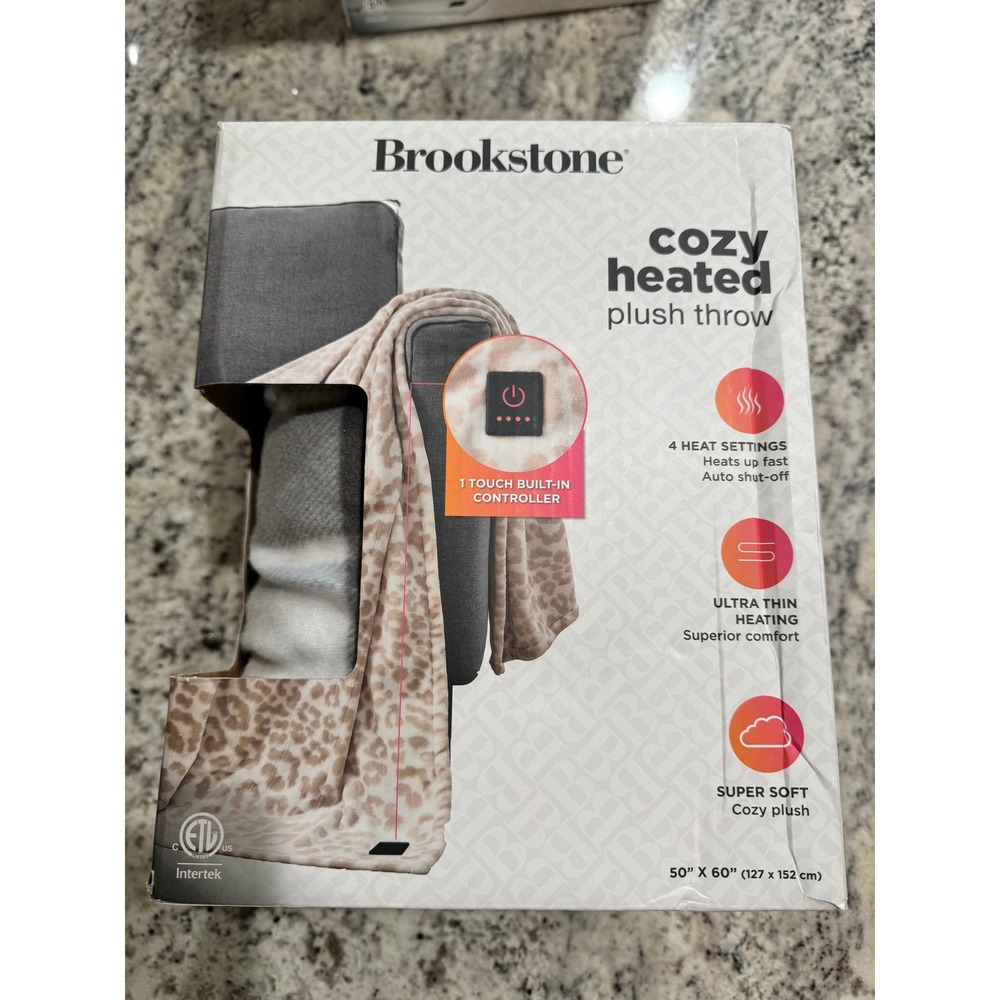 Brookstone Cozy Heated Plush Throw Leopard Print Electric Blanket 50x60 4 Heat